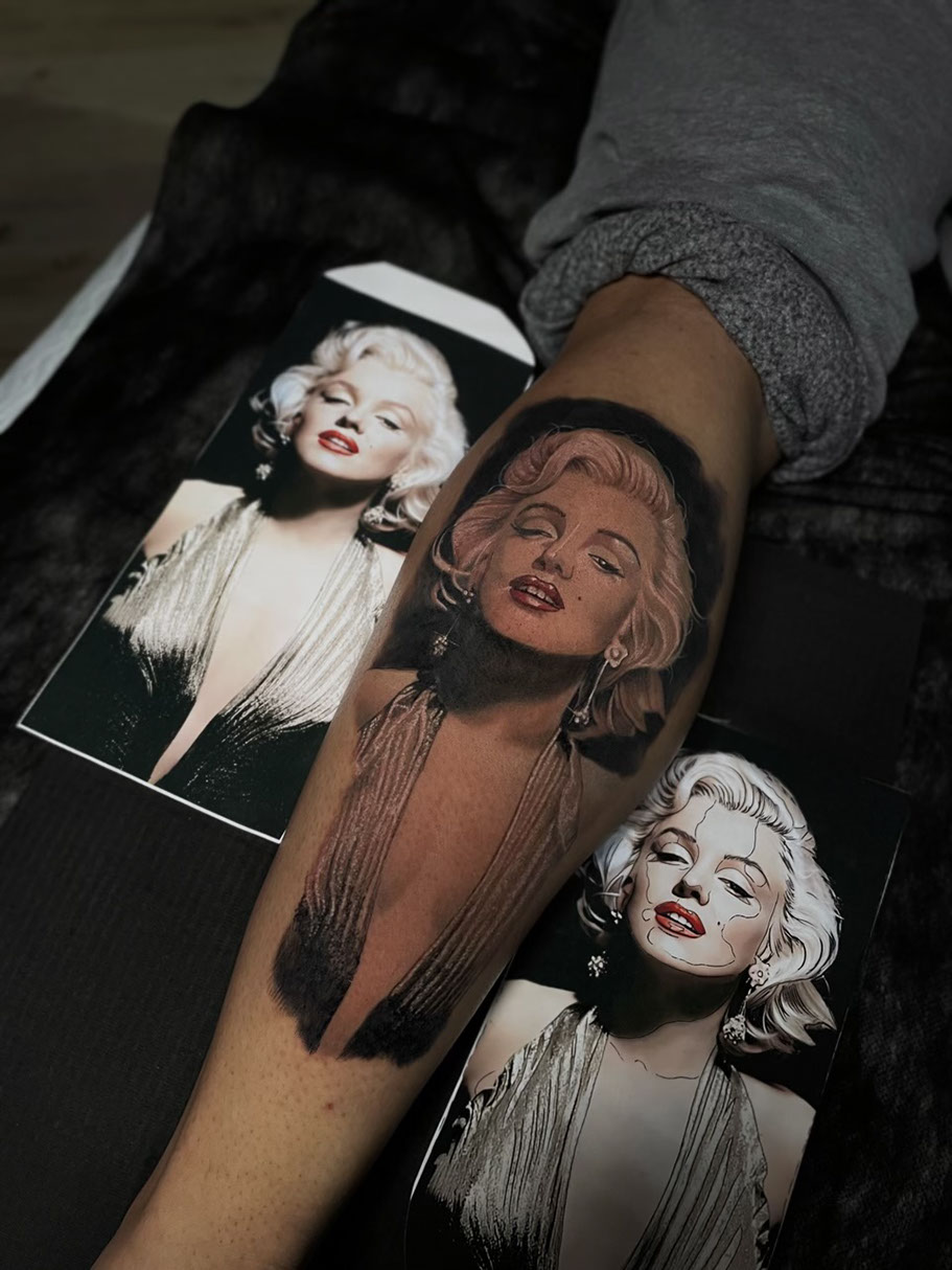 Marilyn Monroe portrait tattoo by Poch